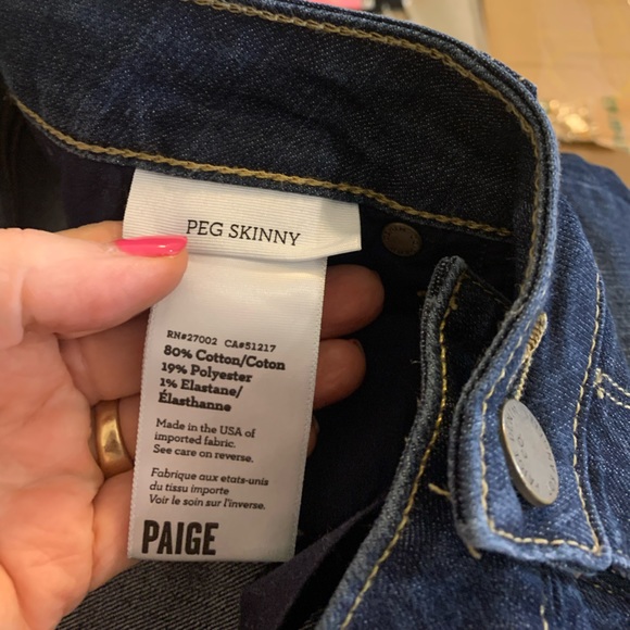 PAIGE JEANS Peg Skinny Stretchy Dark Wash Denim Blue Jeans l Size: 31 LIKE NEW - Picture 7 of 7